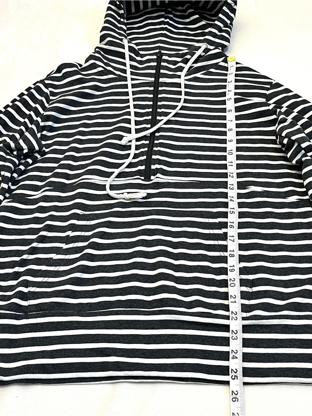 Vanilla Bay Women’s Dark Gray and White Striped Half-Zip Drawstring Hoodie XL - Picture 10 of 16